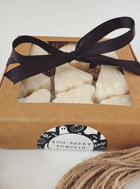 Ghost-Shaped Boo-Berry Wax Melts – Blueberry Pumpkin Waffle Scented Box