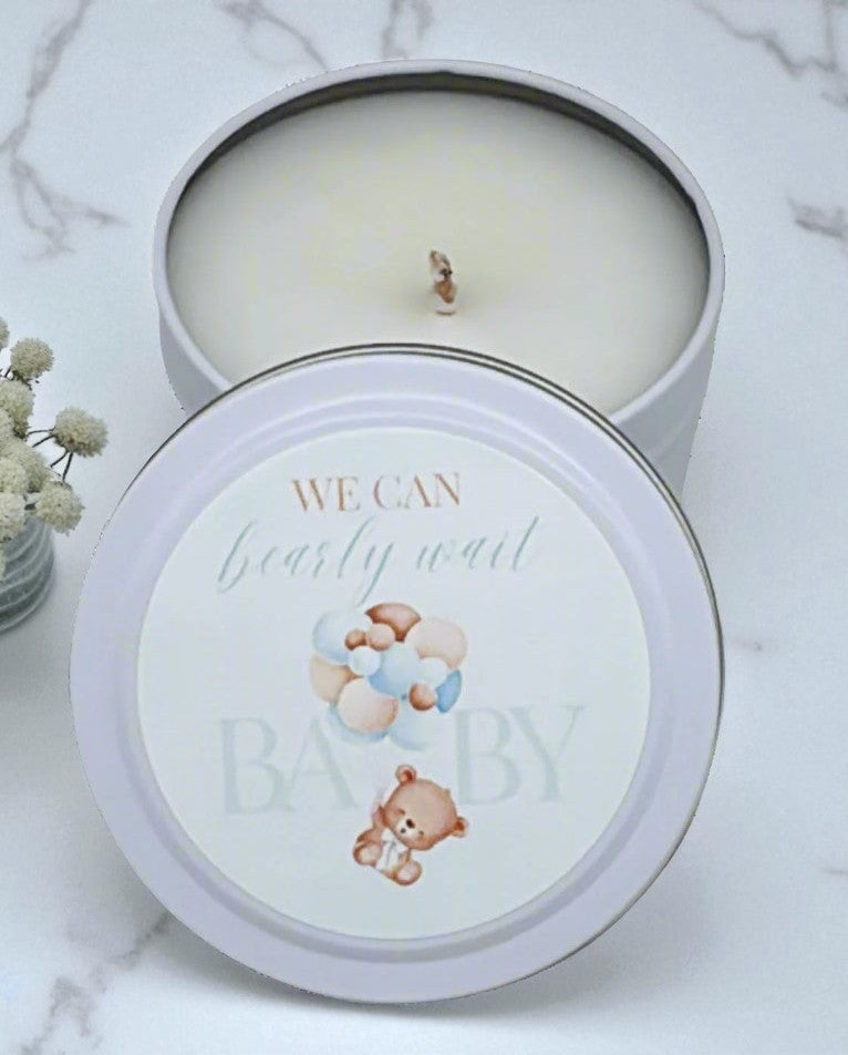 We Can Bearly Wait (Blue) Baby Shower Favor Candle