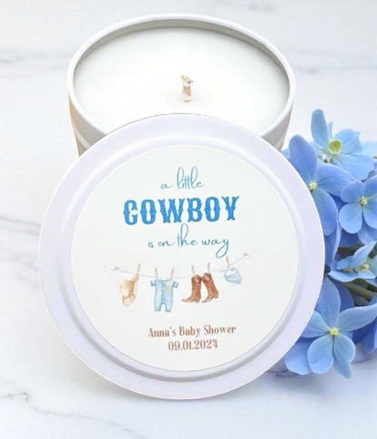 A Little Cowboy Is On The Way Baby Shower Bulk Candle Favor